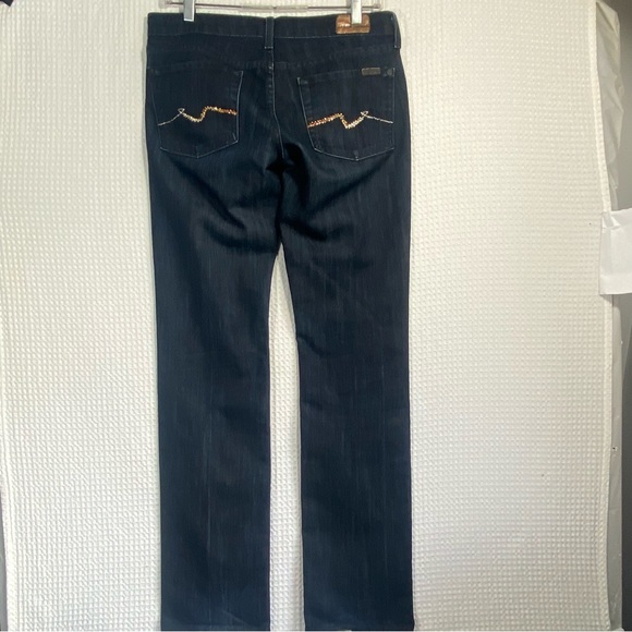 7 For All Mankind TALL Jeans Dark Wash Denim Straight Leg USA Made Women’s Sz 28 - Picture 12 of 15